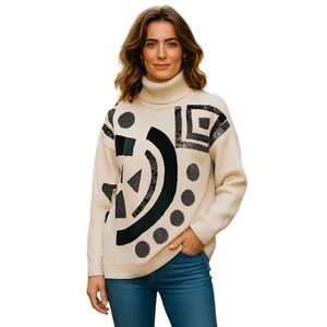 𝅺VICTORIA Plum turtleneck sweater silk angora lambswool fuzzy cream size L